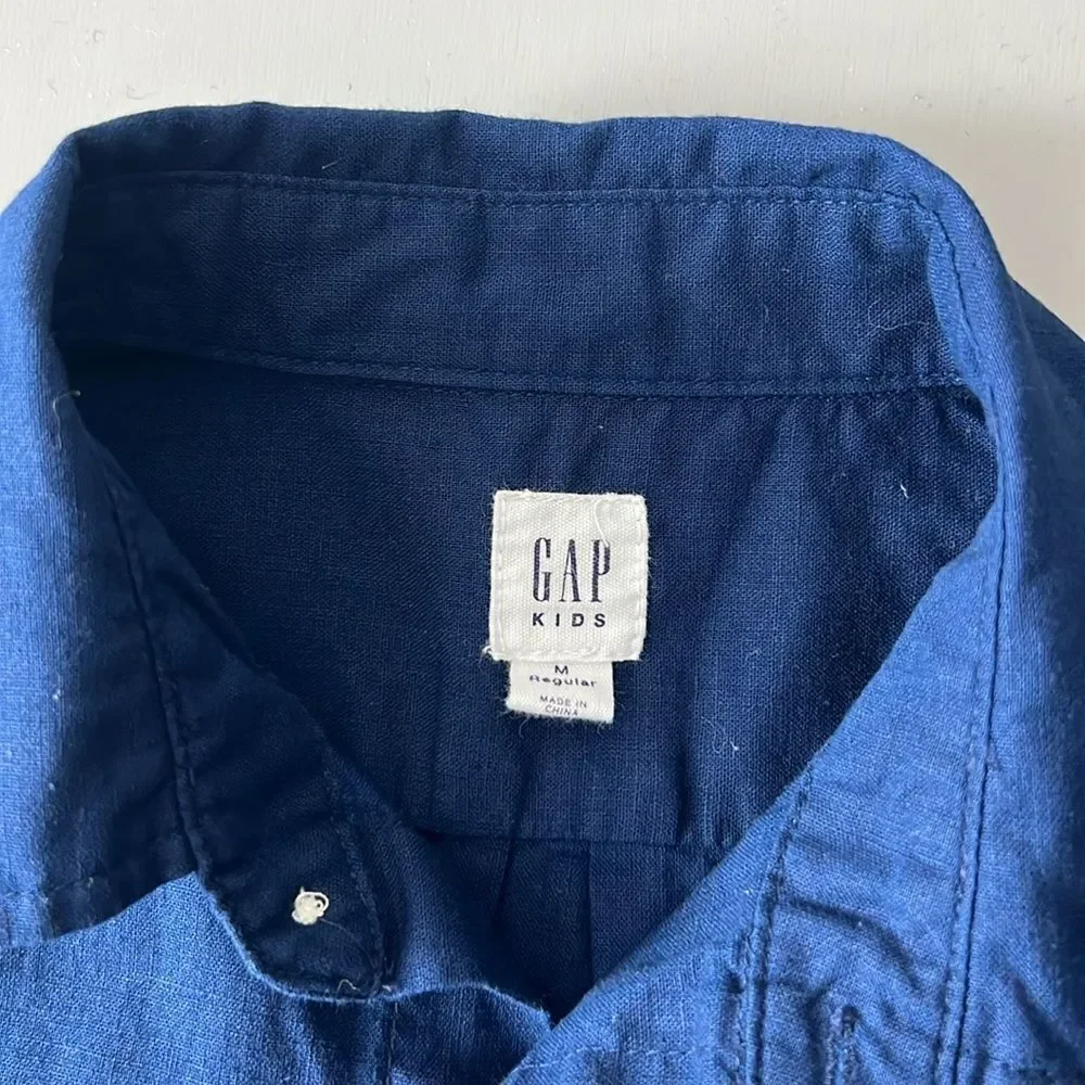 GAP Blue Button Down Shirt Long Sleeve Linen Cotton Blend